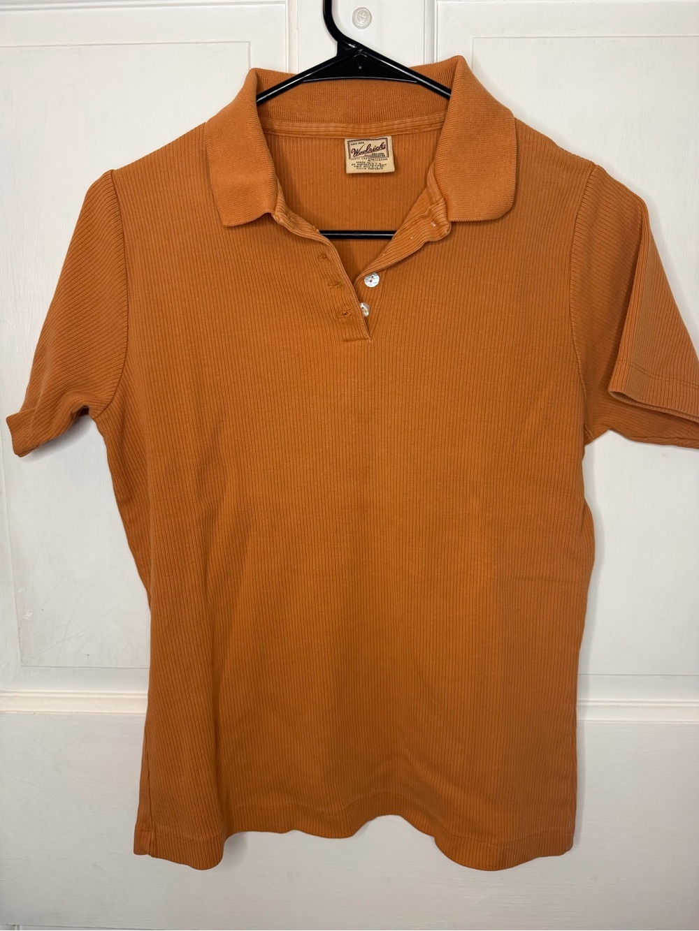 VTG Woolrich Women’s Orange Cotton Knit Polo w/ Collared Neck & Buttons USA made